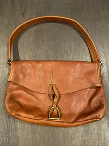 Brown Leather Fold Over "Lauren" by Ralph Lauren Shoulder Strap, 1 Int Zip Pckt - Picture 1 of 5