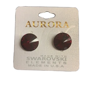 Red Swarovski Elements Crystal Stud Earrings Aurora Women Fashion Jewelry - Picture 1 of 5