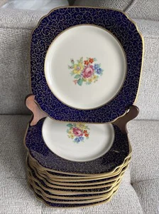 12 Old Ivory Syracuse Square Salad Plates 8-1/8" Cobalt Blue Gold Encrusted. NEW - Picture 1 of 9