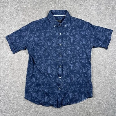 Bugatchi Shirt Mens Medium Blue Floral 4 Way Stretch Short Sleeve - Image 1 of 4