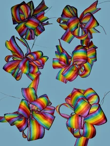 6  hand tied rainbow bows - Picture 1 of 8