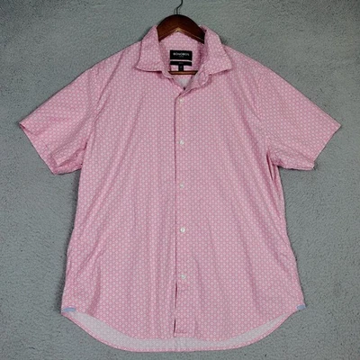 Camisa Bonobos Hombre Grande Corta Rosa Blanca Geométrica Elastizada Calce Ajustado Manga Corta Foto 1 de 4
