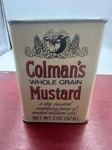 Lata de especias de mostaza de grano entero Colman de colección 2 oz - R.T. French Co. años 1970-1980 - Imagen 1 de 7