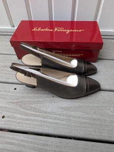 Nuevo en caja Ferragamo Mujer’s Tacón de salón Marrón Cuero Metálico Talla 9 - Imagen 1 de 6