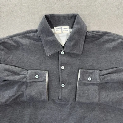 Fedeli Polo Shirt Mens M Gray Long Sleeve Vintage Russo Capri Cotton Italy Made - Image 1 of 4