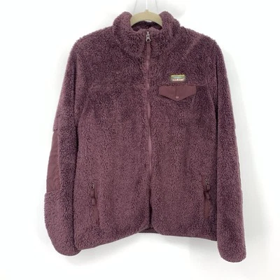 LL Bean Women Size Large Jacket Purple Hi Pile Fleece Sherpa Coat Zip Front - Image 1 of 4