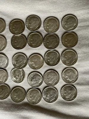 LOT OF25 - 5-1961 +5-1962D +5-1963+5-1964+5-1964D ROOSEVELT DIMES 90% SILVER - Image 1 of 4