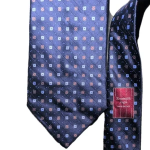 Corbata de seda Ermenegildo Zegna Italia azul marino micro floral patrón geométrico - Imagen 1 de 7