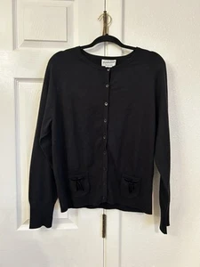 Pendleton Black Cardigan Sweater Silk Cashmere Blend Velvet Trim Size Large - Picture 1 of 5