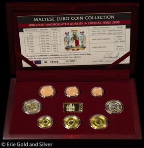 2008 Malta 8-Coin Euro Mint Set w/ Wooden Display Box & COA - Picture 1 of 3