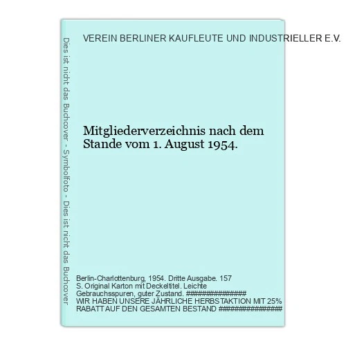 Directory of members as of August 1st ASSOCIATION OF BERLIN MERCHANTS AND - Image 1 of 1
