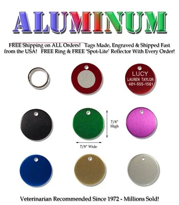 Small Round Disk Pet Dog Cat ID Tags-Custom Engraved Identification Name Tag - Image 1 of 4