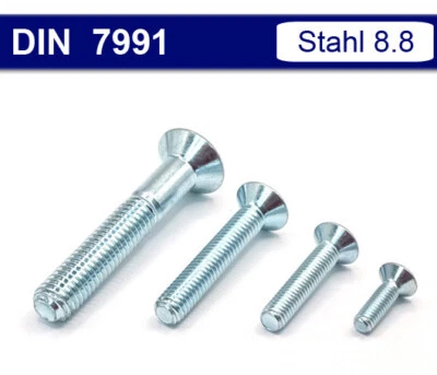Countersunk Screws DIN 7991 - M3 M4 M5 M6 M8 M10 - Steel 8.8 Zinc Plated - Countersunk - Image 1 of 4
