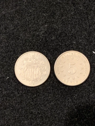 2 Pc Lot SHIELD NICKELS 1868 AND 1874 ORIGINAL UNC Cover