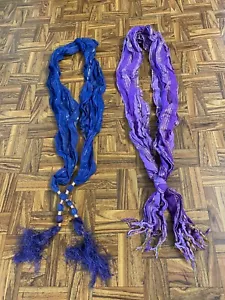 2 diverse sciarpe lunghe con nappe viola e blu rayon metallizzato made India 70 pollici - Foto 1 di 5
