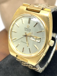 Omega Seamaster Men's Watch 1345 Vintage Swiss Quartz Day Date Gold Steel 34mm - Picture 1 of 13