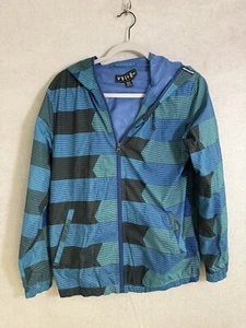 Volcom Hoodie Windbreaker Jacket Zip Boys Large Blue Stripe Surf skateboard - Picture 1 of 11