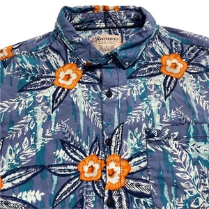 Rumors Originals Mens Hawaiian Shirt XL Blue Orange Floral Cotton Short Sleeve - Picture 1 of 12