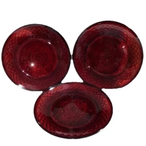 Cristal D' Arques Durand Antique Ruby Red 8" Luncheon Salad Plates 3 PC Set VTG - Picture 1 of 12