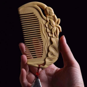 115*70*12mm Lotus rhyme Pattern Comb Hand Carving Boxwood Crafts Gift Comb - Picture 1 of 5