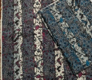 Vtg 70s 80s Batik Print Poly Blend Teal Black Grey Fushia Pink 1 7/8 Yds Total - Picture 1 of 1