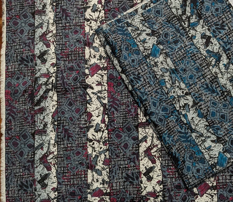 Vtg 70s 80s Batik Print Poly Blend Teal Black Grey Fushia Pink  1 7/8 Yds Total  - Image 1 of 1