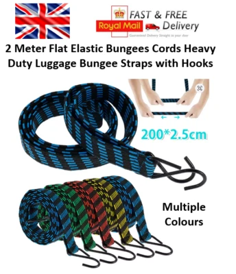 Heavy Duty 2m Long Elastic Bungee Cords Luggage Straps with Hooks Car, Vehicle - Image 1 of 4