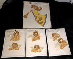 Vintage Weihnachten 7 Engel Pailletten Applikationen Verzierung Eleganz New Old Stock - Bild 1 von 5