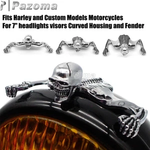 Motorcycle Skull Skeleton Ornament For Harley 7" Headlight Visors Curved Housing - Bild 1 von 9