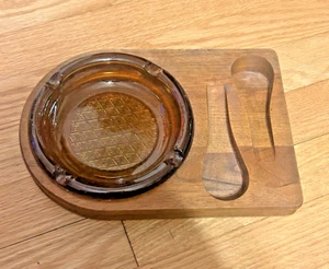 Posacenere e portapipa doppio in legno Decatur vintage base noce tob sigari - Foto 1 di 5