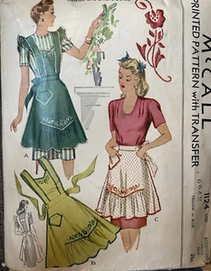 Grembiule vintage 1944 originale McCall Cobbler modello da cucire 1124 MEDIUM no trasferimento - Foto 1 di 2