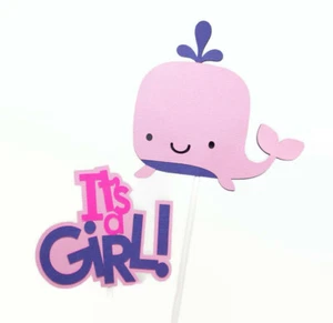 Baby Girl Whale Centerpiece Sticks Girl Nautical Baby Shower Cake Toppers Pink - Picture 1 of 3