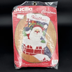 VTG 1993 Bucilla Beaded Sequin Santa Chimney Christmas Stocking Kit 33190 NOS - Picture 1 of 3