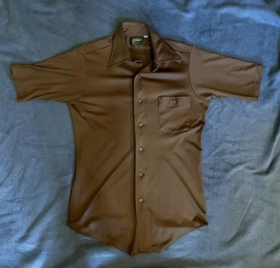 JC Penny Ultressa Men’s Vintage Button Down Shirt Brown Large Butterfly Collar - Image 1 of 3