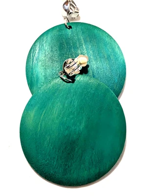 ЗАЖИМ НА СЕРЬГИ МОРЕ ЗЕЛЕНЫЙ СИНИЙ КРУГЛЫЙ ДЕРЕВЯННЫЕ СЕРЬГИ 2,5 ДЮЙМА СЕРЕБРЯНЫЙ ТОН ЗАЖИМ - Изображение 1 из 2