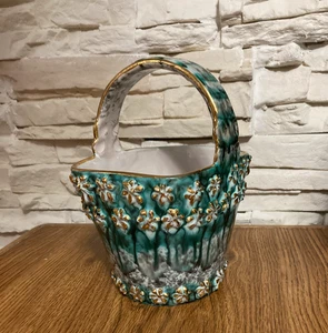 Vintage Italienischer Tropfglasur KERAMIKKORB Gold Vergoldet Mid Century Modern Italy - Bild 1 von 5