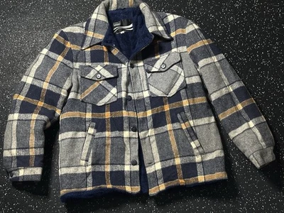 Chaqueta De Colección Montgomery Ward Azul Forrada Lana Abotonada MEDIANA Caza Occidental Foto 1 de 4