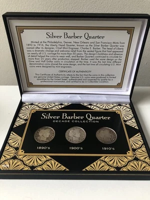 Silver Barber Quarter Decade Collection (1897,1900 &1914-D) 3 Coins with C.O.A. - Image 1 of 4