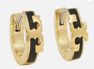 PENDIENTES DE ARO HUGGIE ESMALTE T SERIF TORY BURCH ✺✺ - Imagen 1 de 3