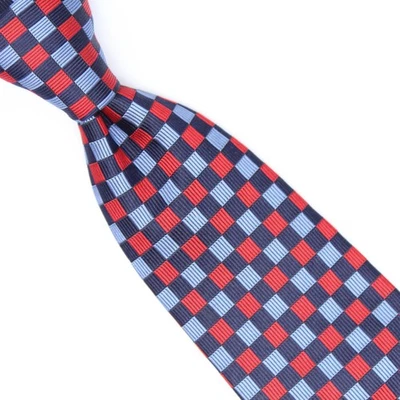 Corbata de seda Turnbull & Asser azul cielo rojo azul marino a cuadros tejida a cuadros Inglaterra  Foto 1 de 4