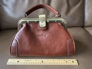 New GIANNI CONTI Womens Brown Italian Leather  Handbag ~ Metal Frame~11”x6”x6” - Picture 1 of 14
