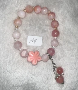 Rosa Perlenarmband, Blume und baumelt, 7,5 Zoll, natürliche Heilung, Schmuck, Frauen - Bild 1 von 3