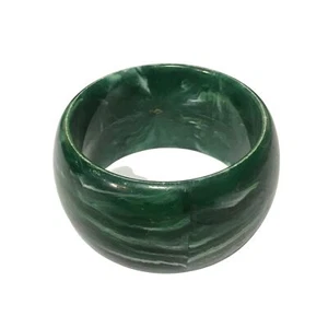Vintage Wide Chunky Marbled Lucite Bangle Bracelet in Forest Green and White - Picture 1 of 5