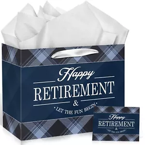 Retirement Gift Bag for Men Blue Happy Retirement Gifts Wrapping Paper Bag wi... - Picture 1 of 7