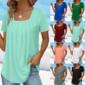 Plus Size Womens Blouse T-Shirt Summer Short Sleeve Ladies Casual Tops Tee Shirt - Picture 1 of 18