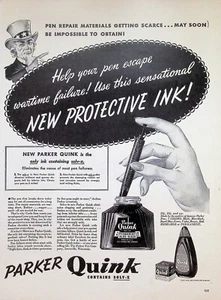 VINTAGE 1940s Print Ad ~ Parker Quink Ink ~ Help your pen escape wartime failure - Picture 1 of 1