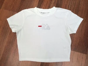Womens Fila White Cropped T-shirt Size S 8/10 Logo Front & Back - Picture 1 of 4
