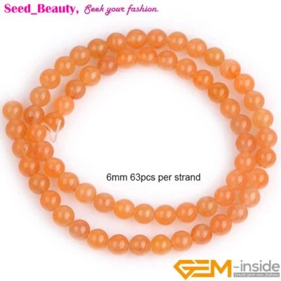 Natural Round Orange Aventurine Stone Loose Beads For Jewelry Making Strand 15'' - Изображение 1 из 4