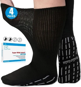 Extra Wide Socks for Swollen Feet-4 Pairs Extra Wide Viasox Diabetic Socks - Picture 1 of 6