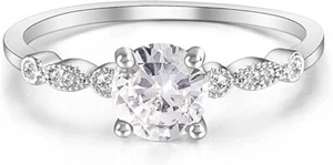 14K Silver Engagement Ring Cubic Zironia Wedding  Band Ring For Women Size 7  - Picture 1 of 6